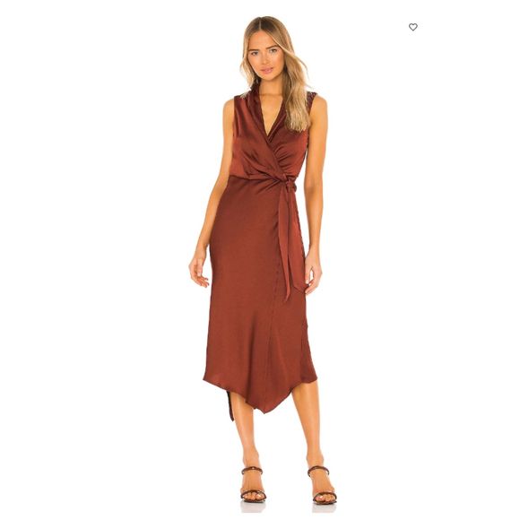 Veronica Beard Briony Wrap Midi Dress in Clay Copper 14 Satin Flattering - Picture 1 of 13